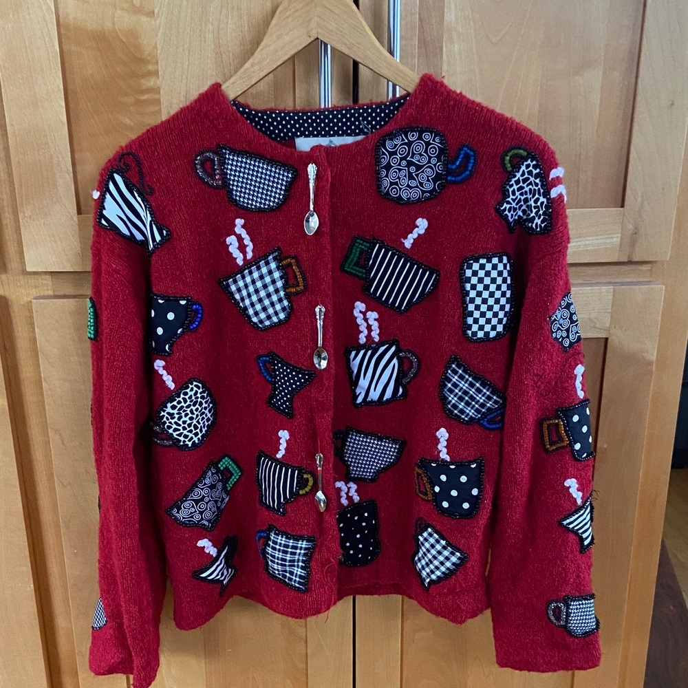 Vintage design option tea/coffee cup beaded cardigan